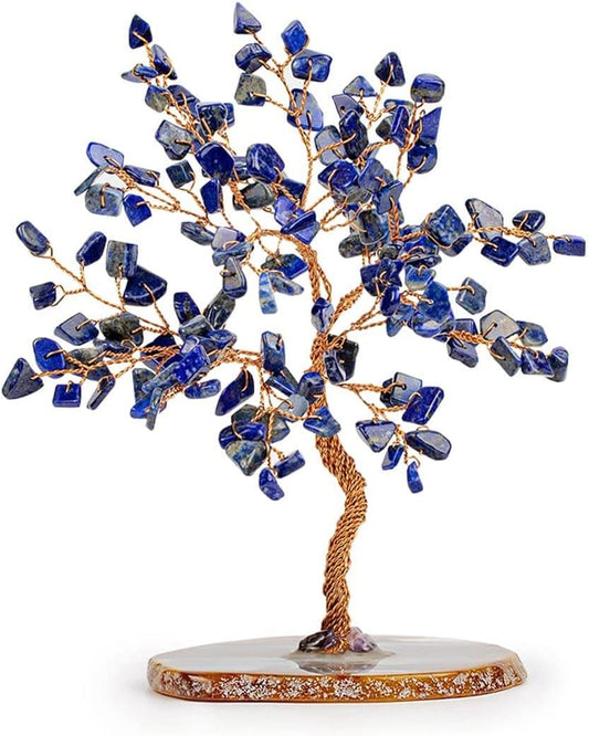 The Wisdom Keeper - Real Lapis Lazuli Stone Feng Shui Tree of Life to Manifest Your Dreams for Deep Grounding, Growth, and Fertility Hand-Wrapped with Copper Wire on Geode Base