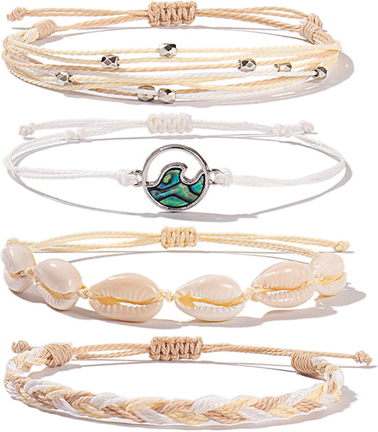 Wave String Bracelets Cute Shell Bracelets Trendy Boho Jewelry Teen Girl Gifts Waterproof Beach Bead Bracelets Pack for Women