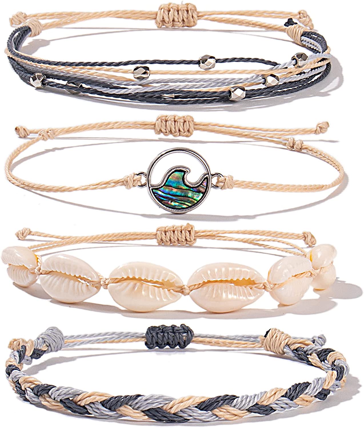Wave String Bracelets Cute Shell Bracelets Trendy Boho Jewelry Teen Girl Gifts Waterproof Beach Bead Bracelets Pack for Women