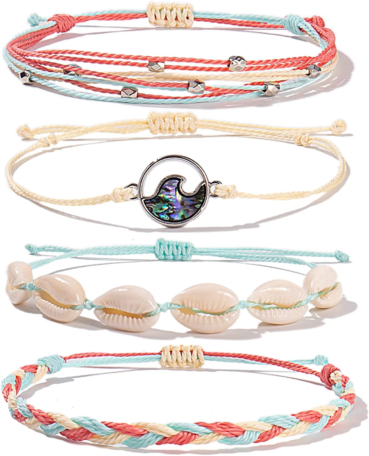 Wave String Bracelets Cute Shell Bracelets Trendy Boho Jewelry Teen Girl Gifts Waterproof Beach Bead Bracelets Pack for Women