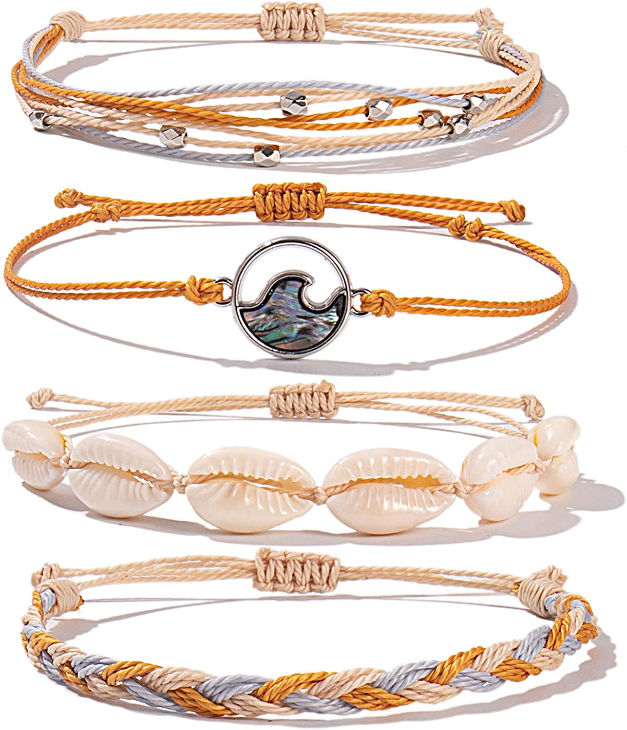 Wave String Bracelets Cute Shell Bracelets Trendy Boho Jewelry Teen Girl Gifts Waterproof Beach Bead Bracelets Pack for Women