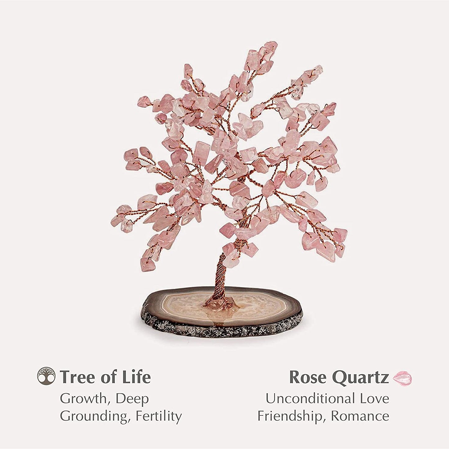 Real Rose Quartz Stones Feng Shui Small Tree of Life to Manifest Your Dreams Hand-Wrapped with Copper Wire Handmade in Bali