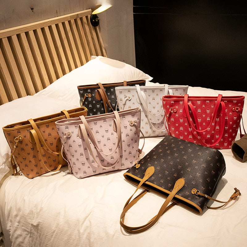 Famous Brand Luxhttps://swnnebrand.myshopify.com/admin/customersury Women Shoulder Bag Large Capacity Totes Shopping Handbag Casual Purse Print Skull
