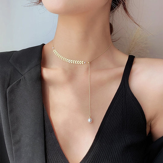 women geometry necklace, pearl asymmetry of fashionable, metal, aureate bowknot, collarbone chain necklace fashion