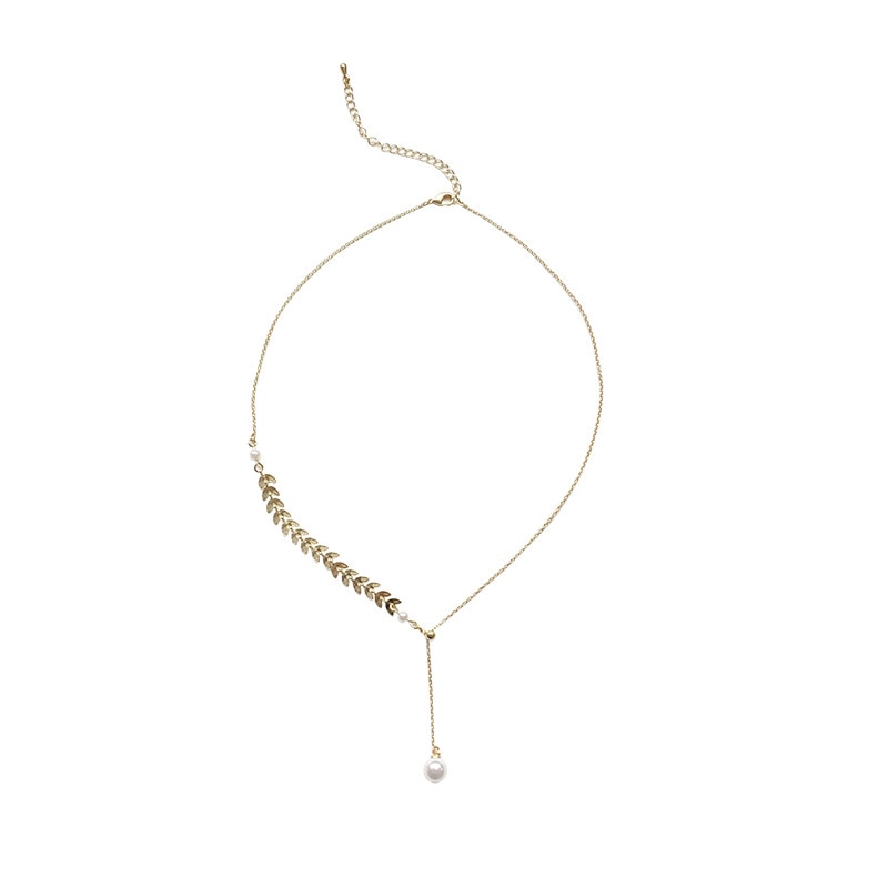 women geometry necklace, pearl asymmetry of fashionable, metal, aureate bowknot, collarbone chain necklace fashion