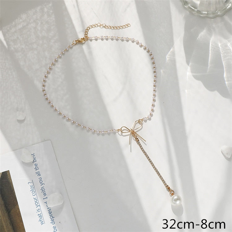women geometry necklace, pearl asymmetry of fashionable, metal, aureate bowknot, collarbone chain necklace fashion
